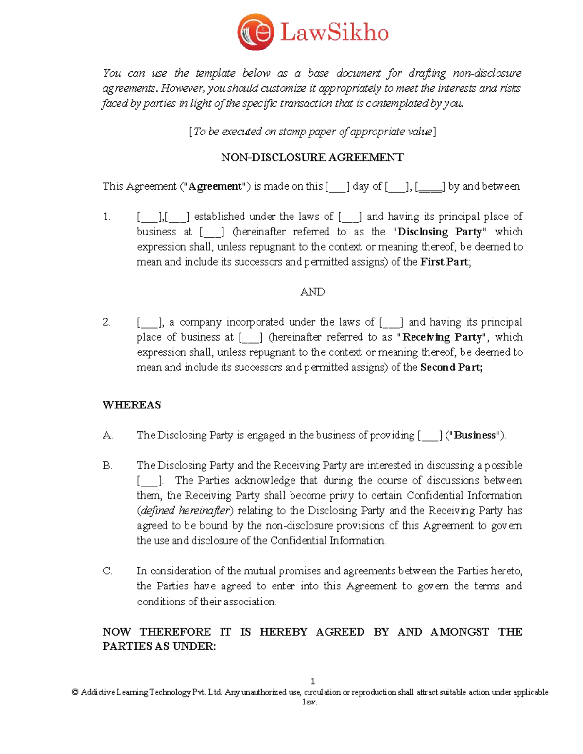 22007 18 - Template for Non-Disclosure Agreement (NDA) - Studocu
