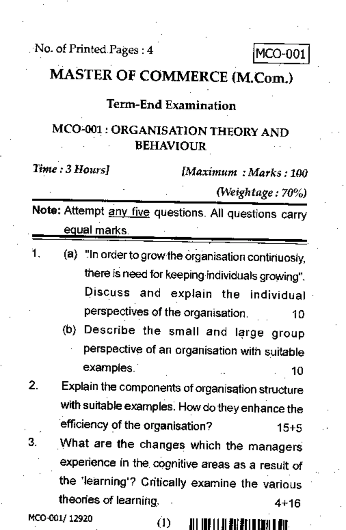 MCO-021 - Previous Year Question Paper for Managerial Economics Exam ...
