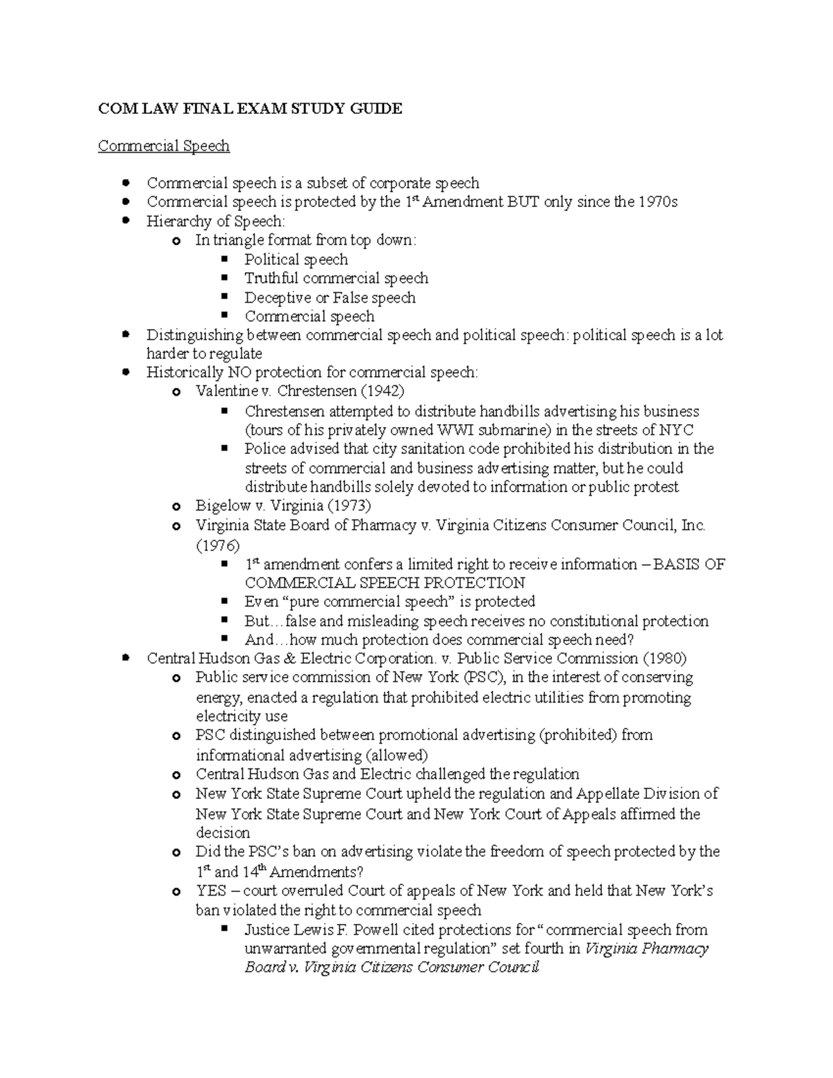 COM LAW Final EXAM Study Guide - COM LAW FINAL EXAM STUDY GUIDE ...