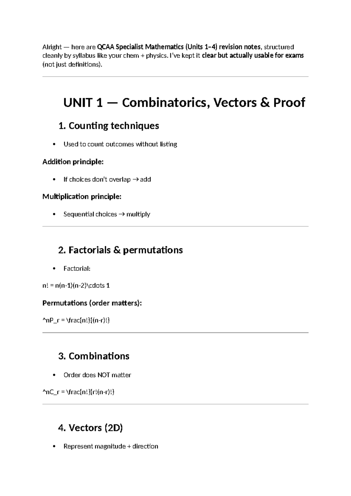 QCAA Specialist Mathematics Revision Notes: Units 1-4 - Studocu