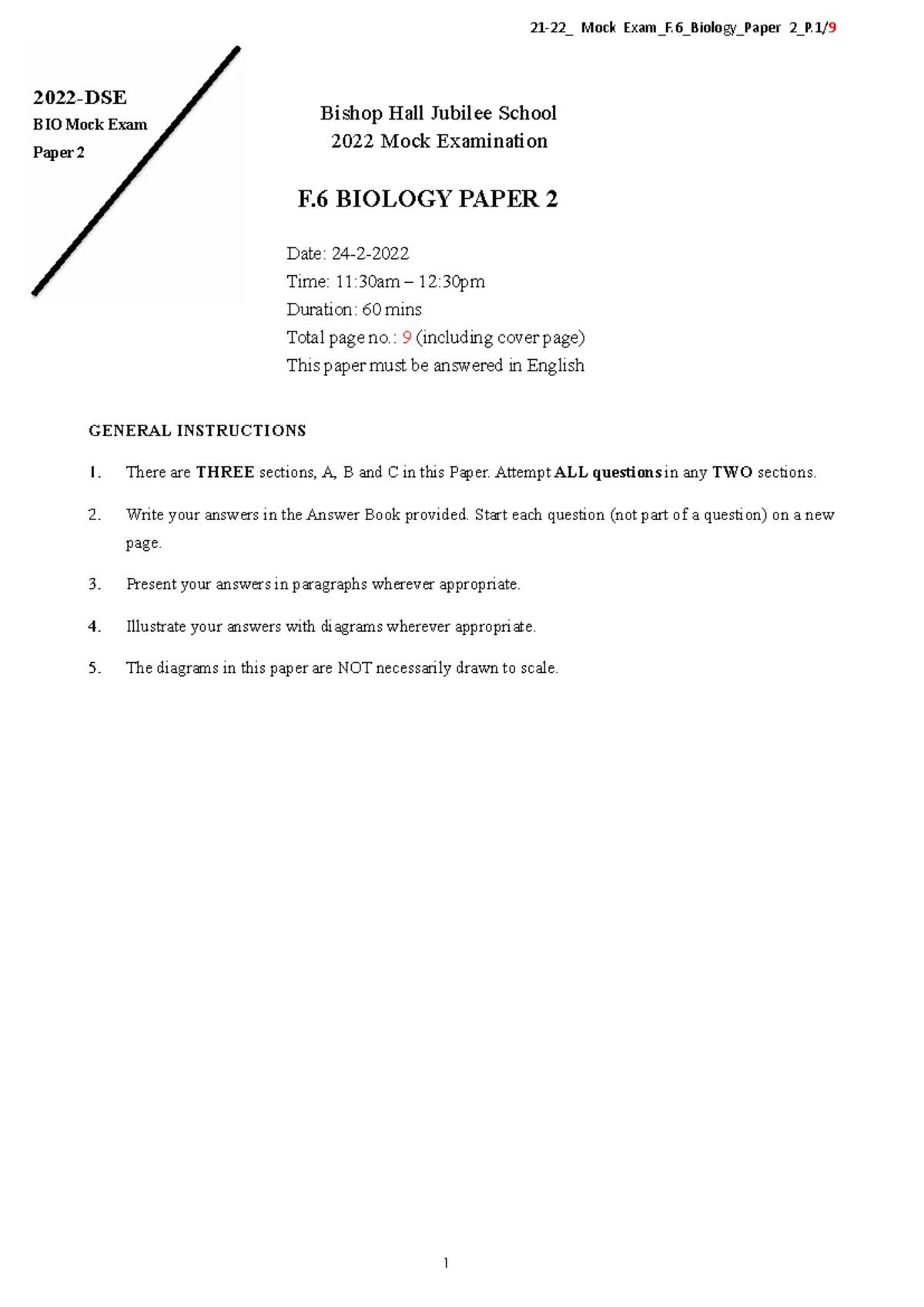 Mock Exam BIO F.6 Paper 2 - Biology Past Paper 2022 - Studocu