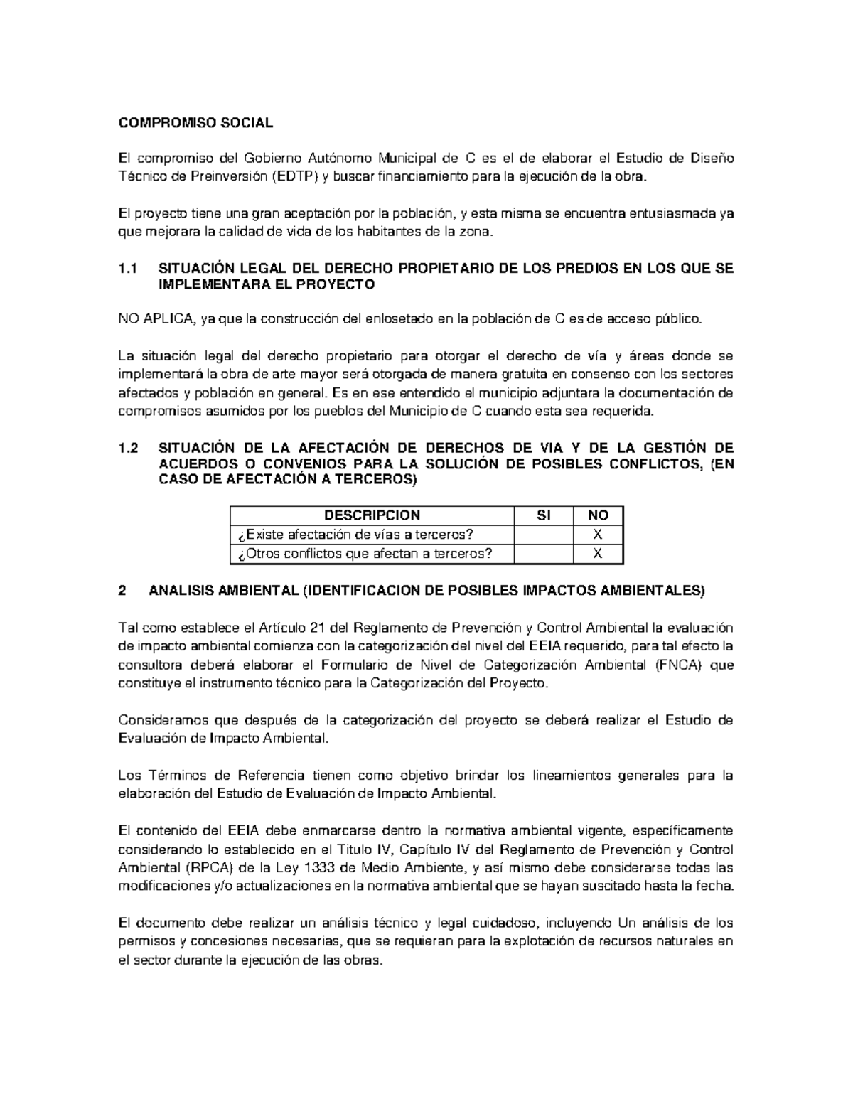 Compromiso Social: Estudio de Diseño Técnico de Preinversión en C - Studocu