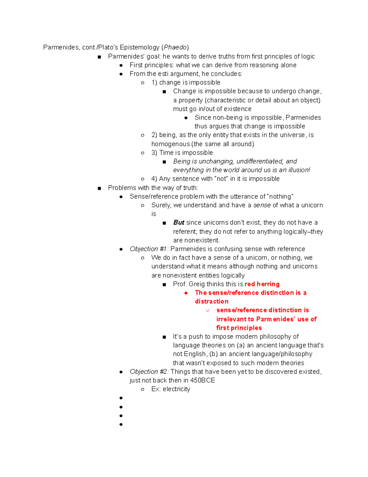 PHIL101 Lecture Notes: Parmenides' Epistemology and Logic - Studocu