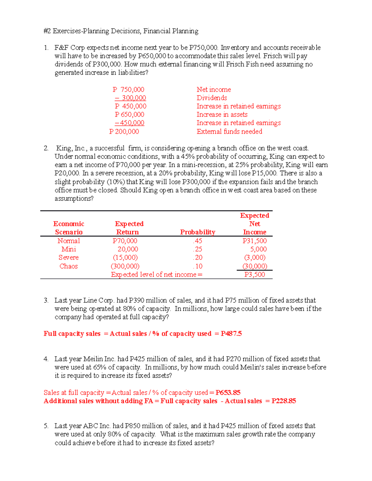 Exercises #2 - Financial Planning Decisions with Solutions - Studocu