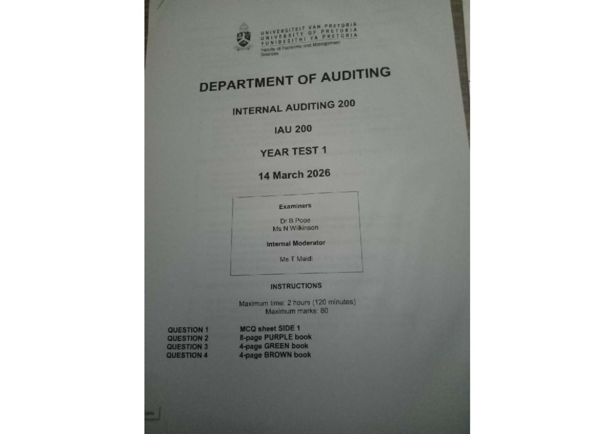 IAU 200 Year Test 1 - Internal Auditing Exam Review 2026 - Studocu