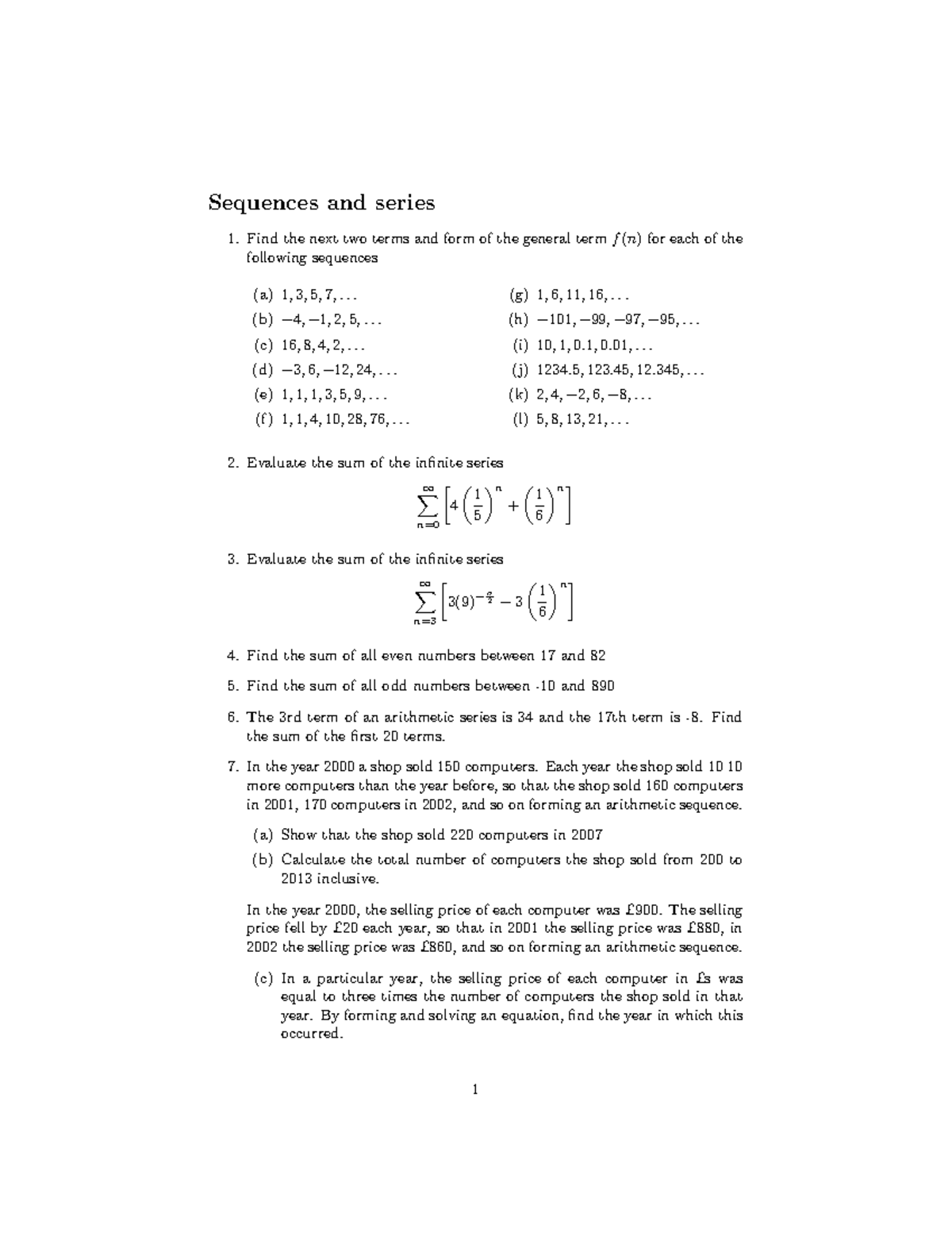 Sequences and Series Practice Questions (Course Code: MATH101) - Studocu