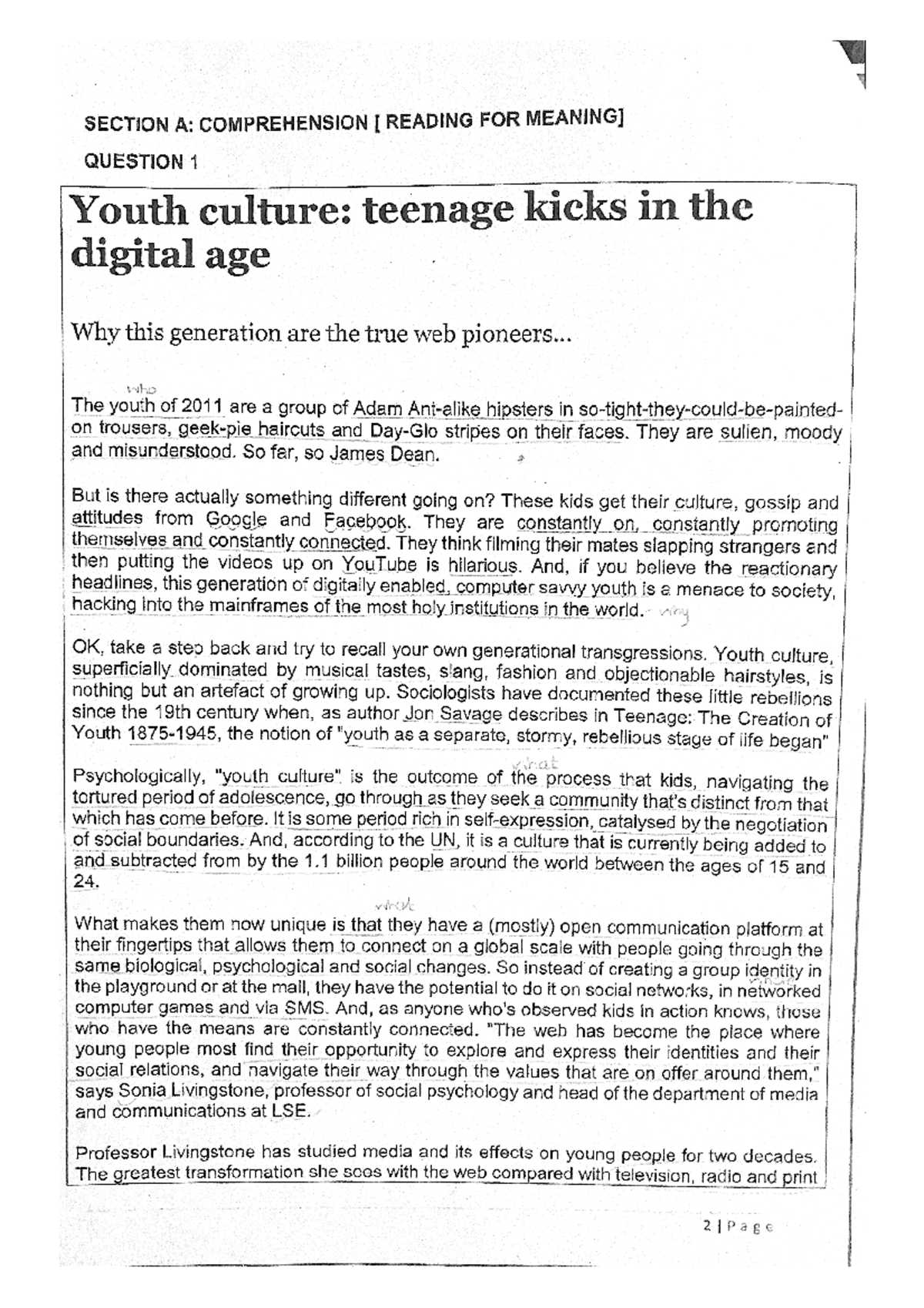 English Grade 9 Revision Paper: Youth Culture & Media Analysis - Studocu