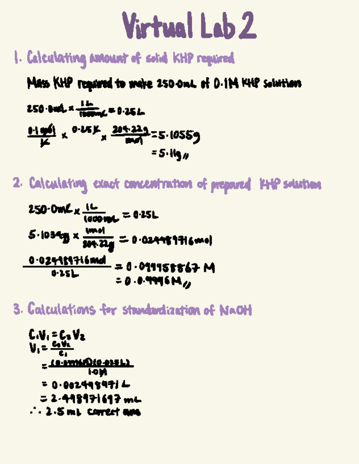 Virtual Lab 2: Calculating KHP and NaOH Concentrations - Studocu