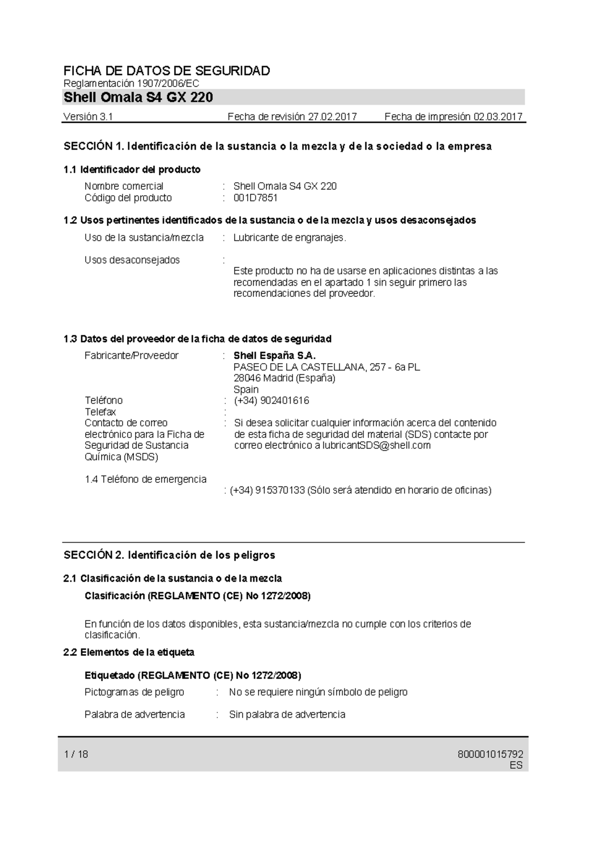 FS SH Omala S4 GX 220 270217 - Reglamentación 1907/2006/EC Shell Omala ...