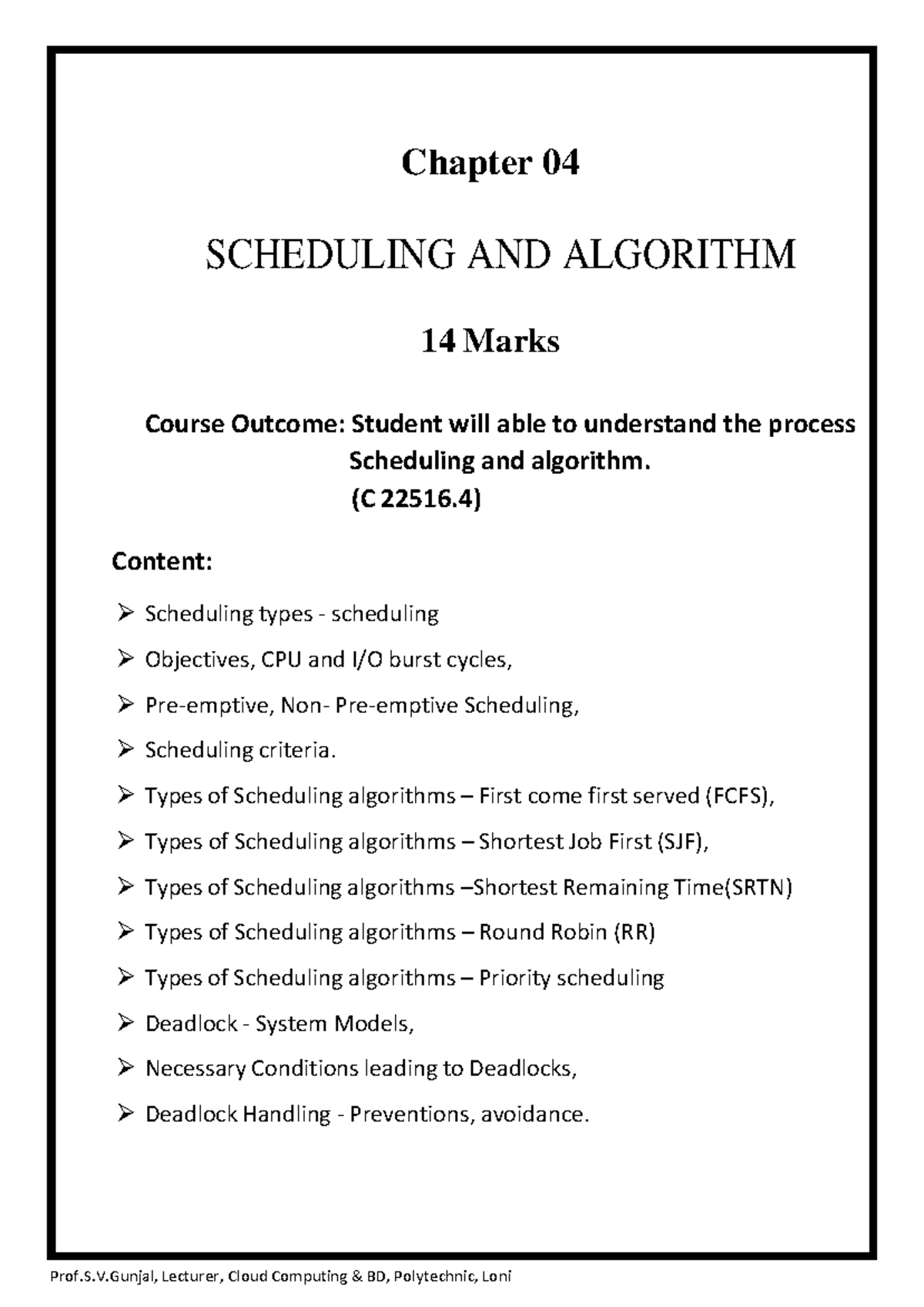 4.CPU Scheduling Algorithms - Notes for C 22516.4 Class - Studocu