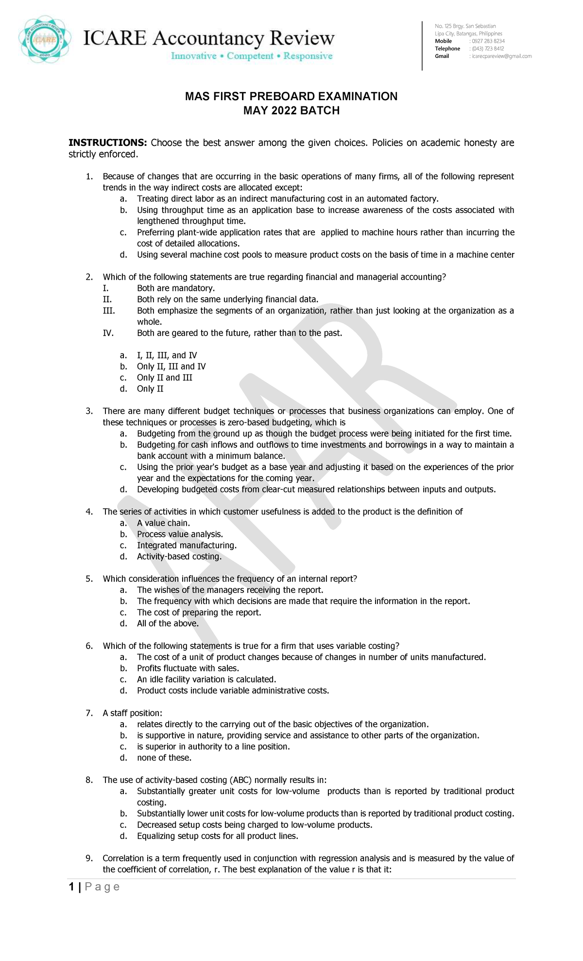 MAS First Preboard Exam Insights - May 2022 Batch Review - Studocu