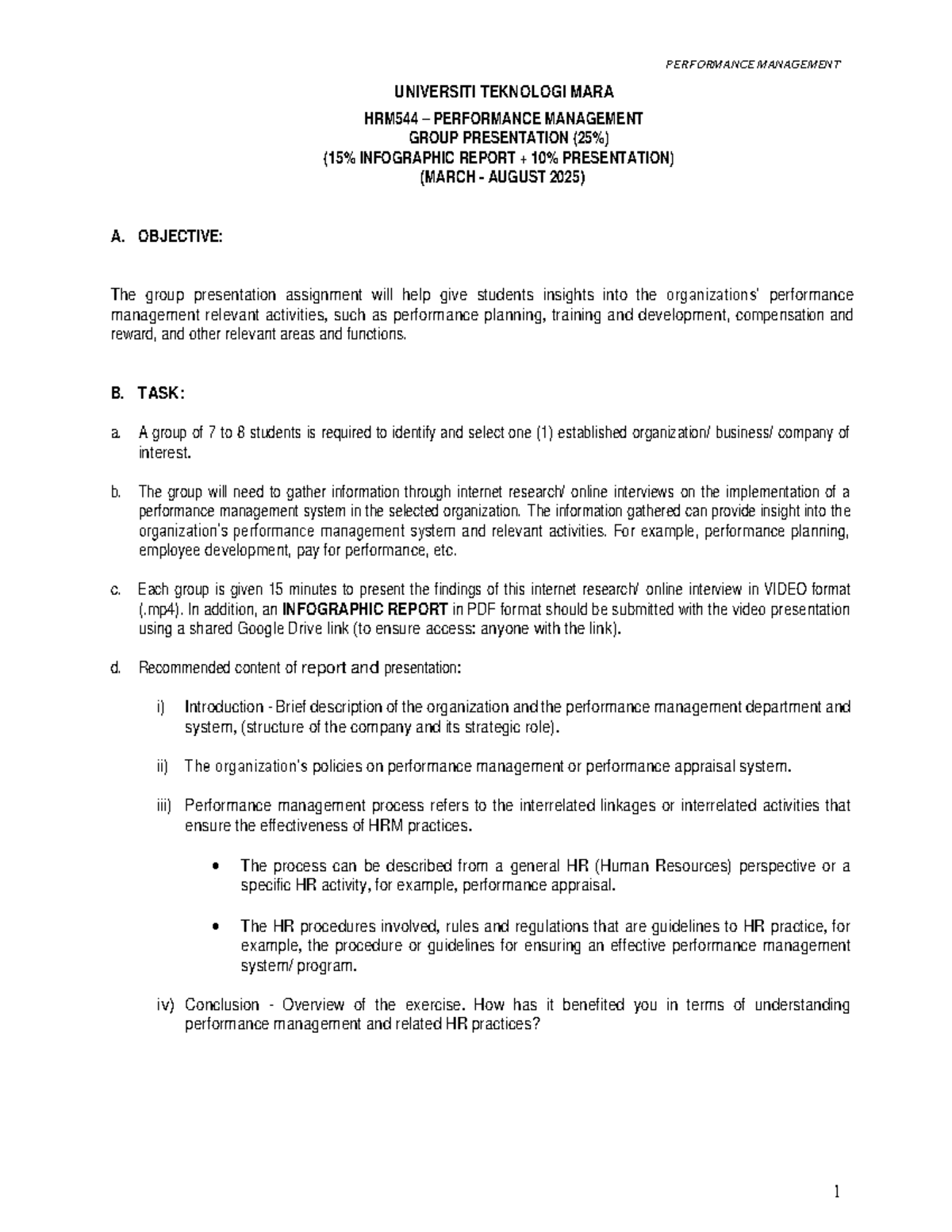 HRM544 Performance Management Group Presentation Guidelines (May 2025 ...