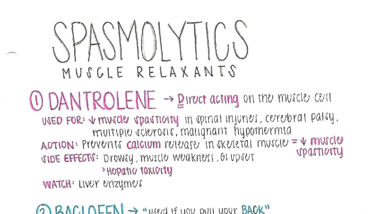 SPASMOLYTICS MUSCLE RELAXANTS NOTES: DANTROLENE, BACLOFEN, TIZANIDINE ...