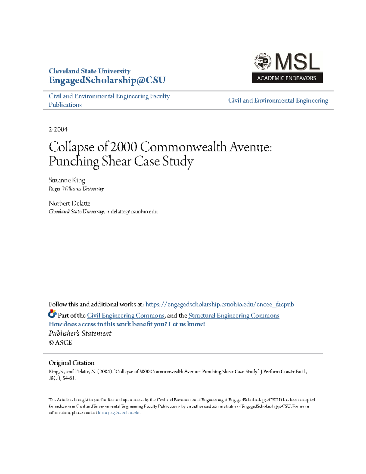 2000 Commonwealth Ave: Punching Shear Collapse Case Study (CE 400 ...