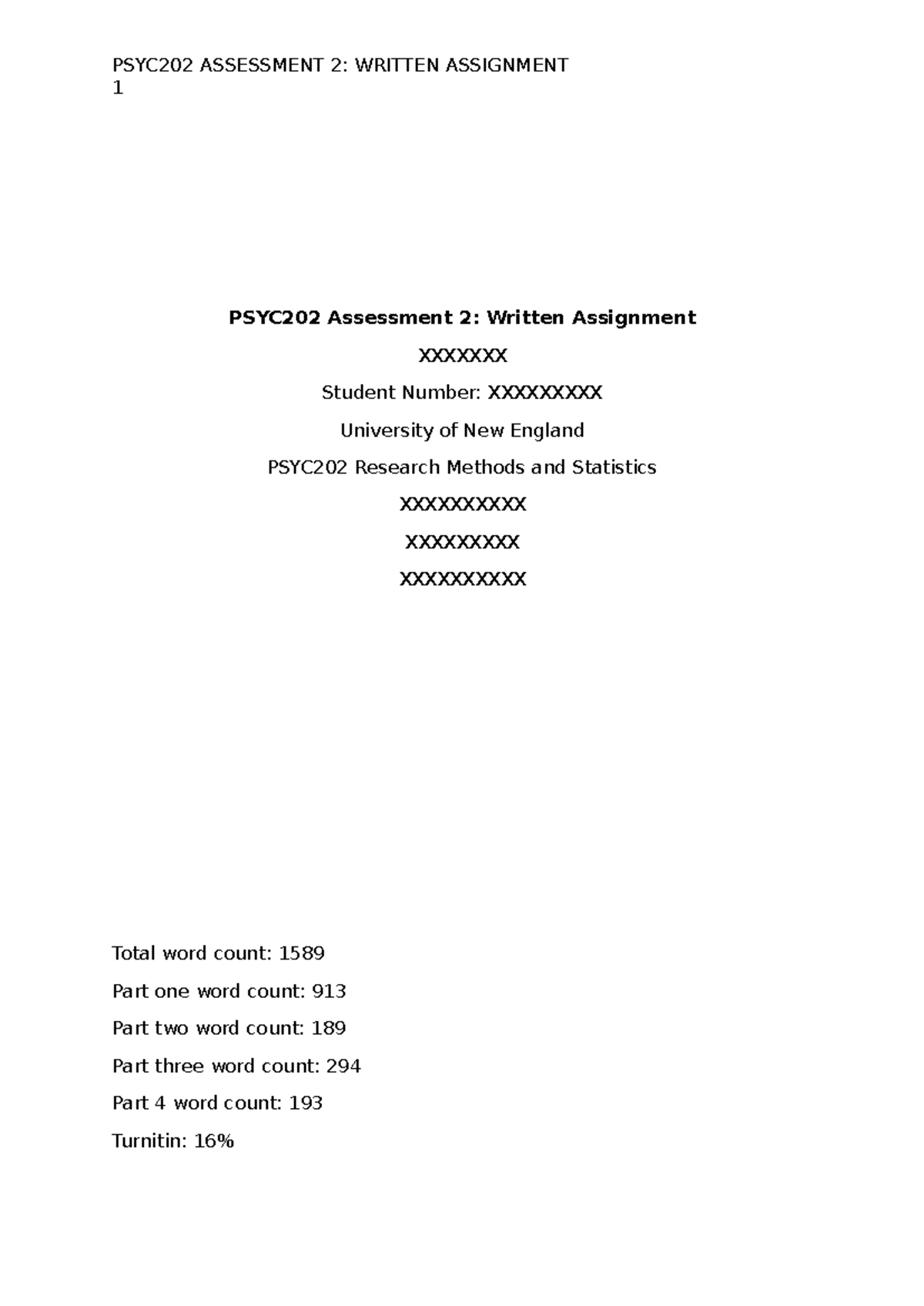 202 written assignment - 1 PSYC202 Assessment 2: Written Assignment ...