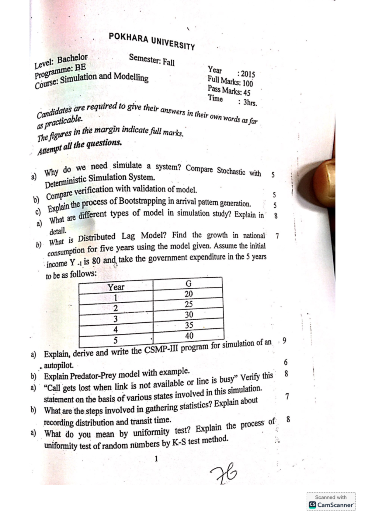 Pokhara University Be Semester Fall 2019 Simulation Modeling