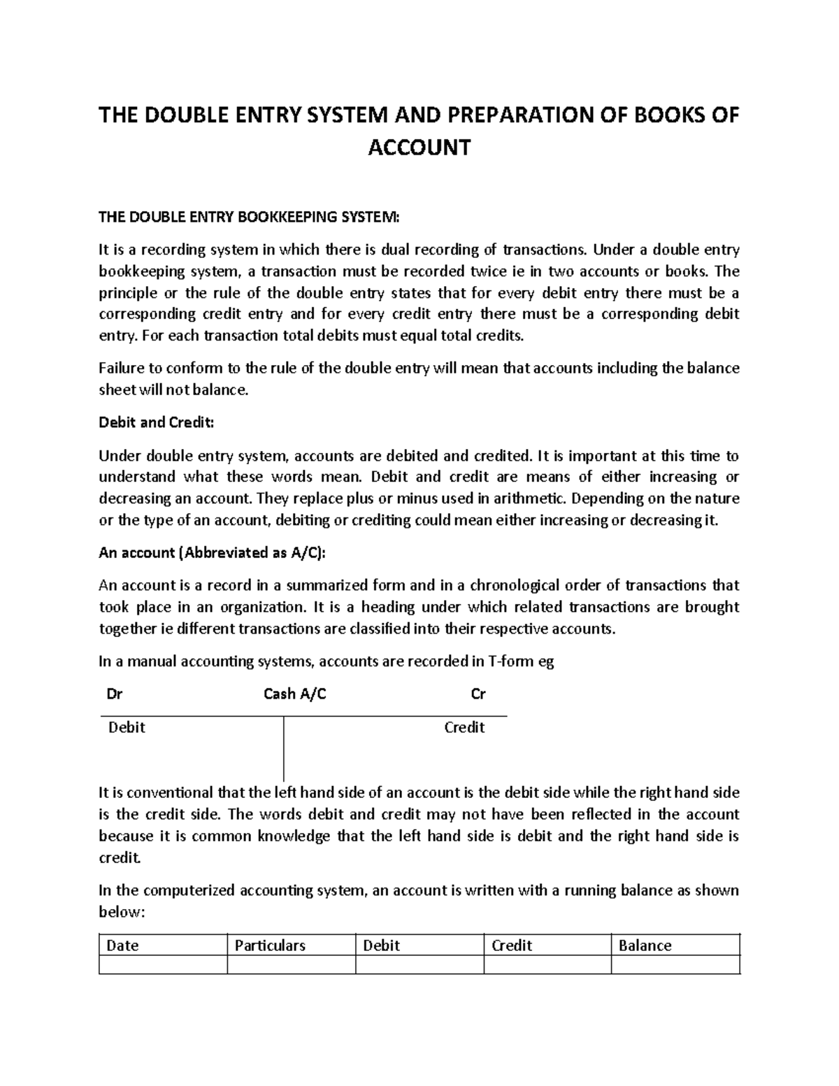 Double Entry System & Bookkeeping: Understanding Debits & Credits - Studocu
