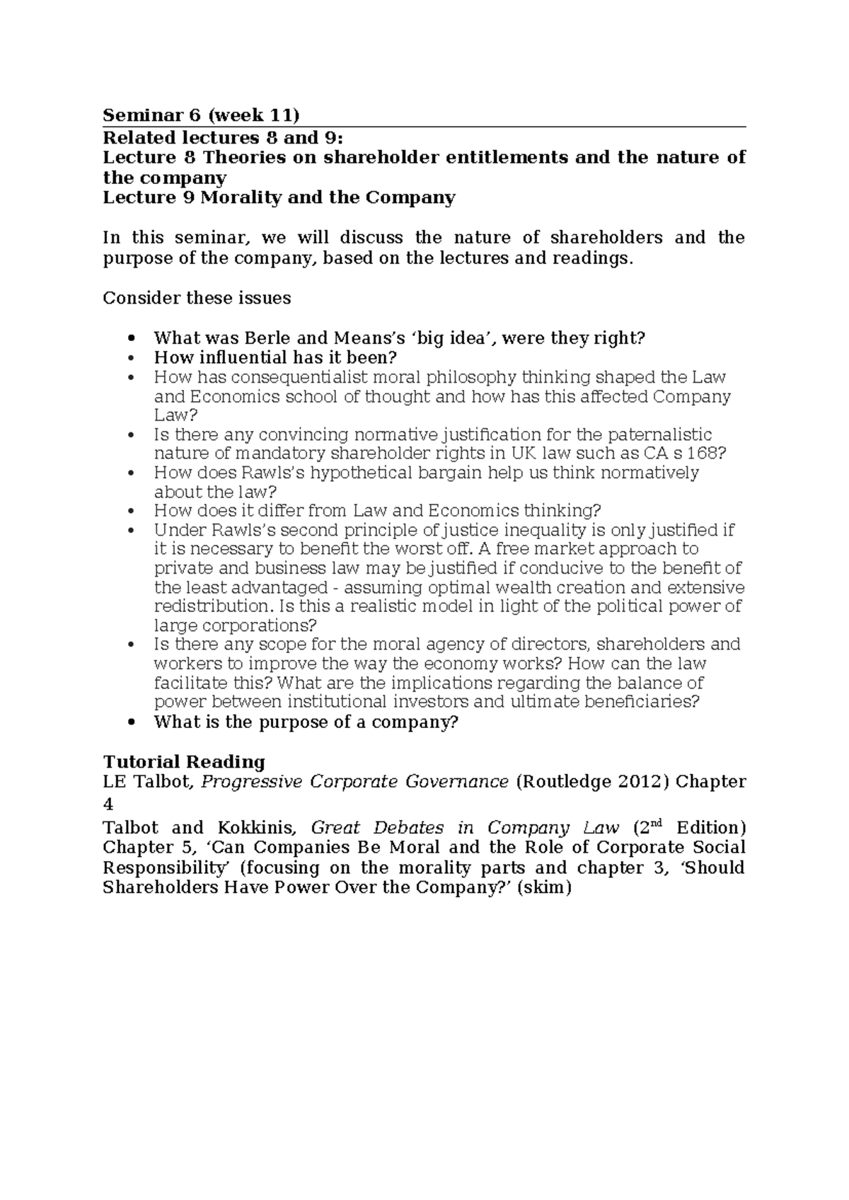 Seminar 6 - Seminar 6 (week 11) Related lectures 8 and 9: Lecture 8 ...