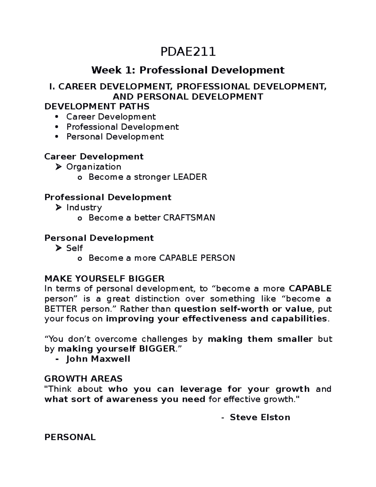 PDAE Week 1: Personal & Professional Development Insights - Studocu