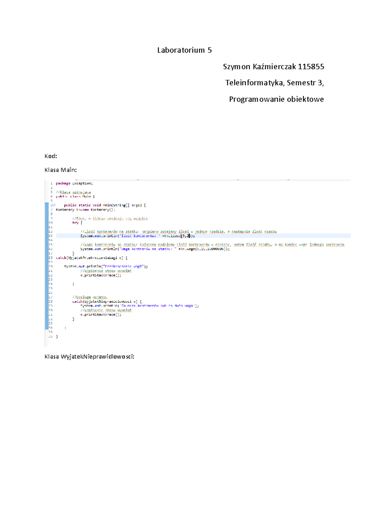 Programowanie obiektowe Sprawozdanie Laboratorium 5 - Laboratorium 5 ...