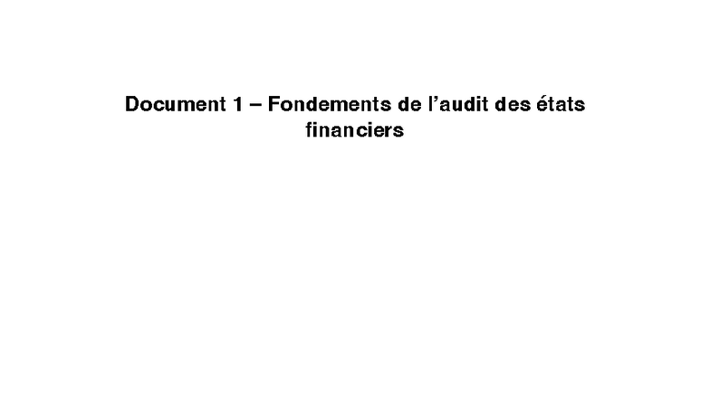 Fondements de l'Audit et des États Financiers (NCA) - Studocu