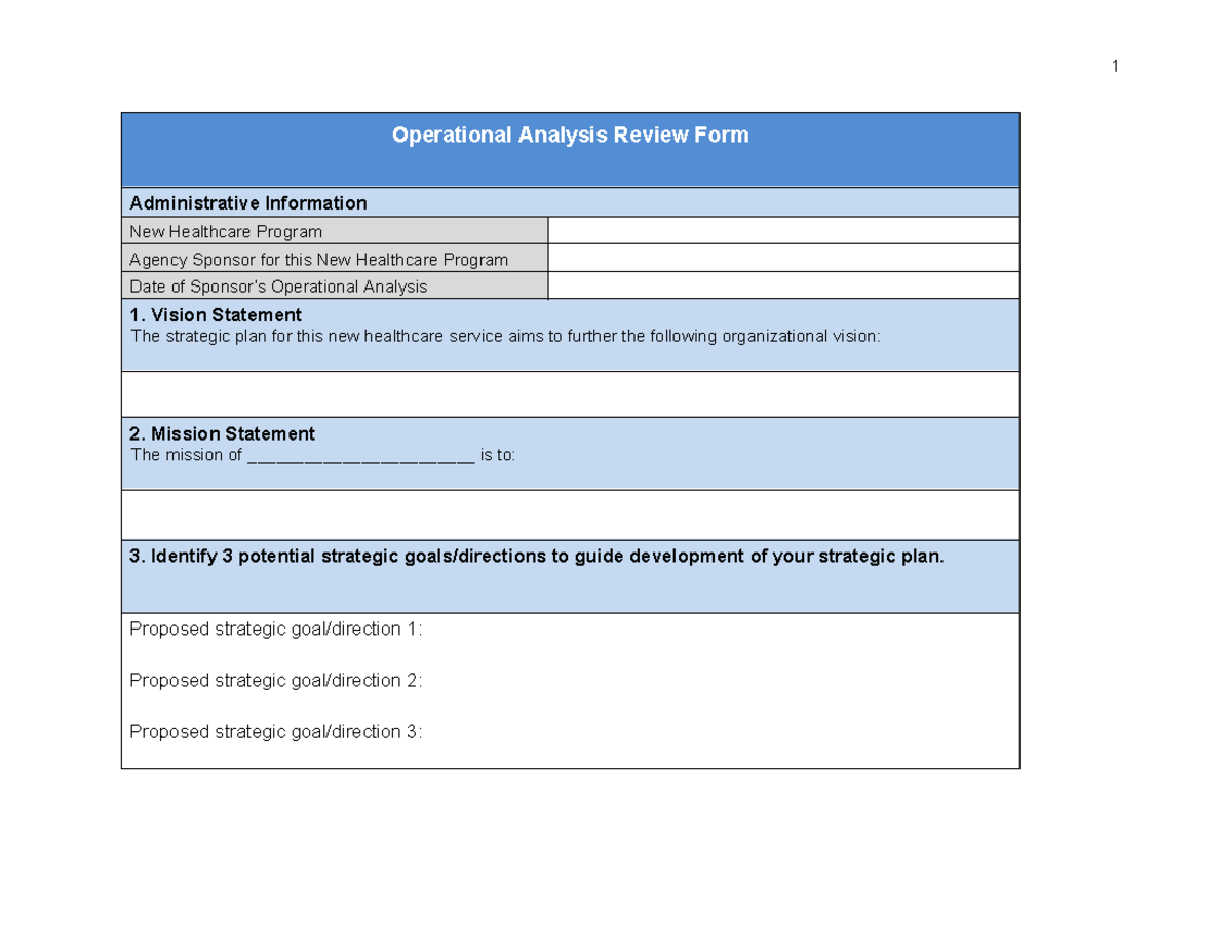 Week 5 Assignment: Operational Analysis Review Template for Healthcare ...