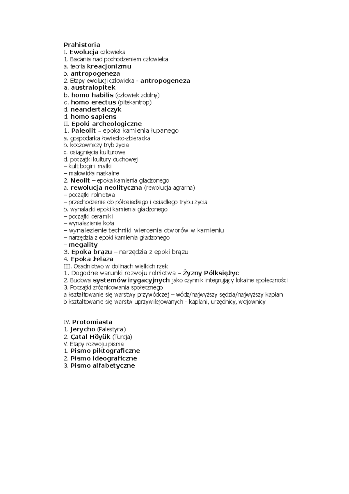 Starożytność - Notatki z wykładu 1 - Prahistoria I. Ewolucja człowieka