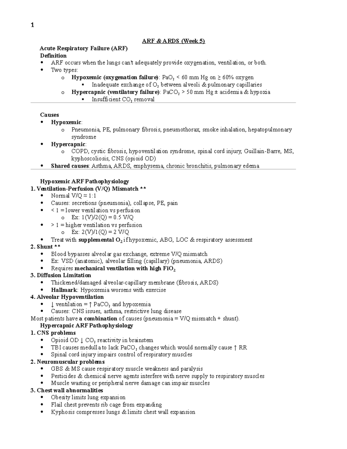 ARF & ARDS (Wk 5) - Comprehensive Overview of Acute Respiratory Failure ...