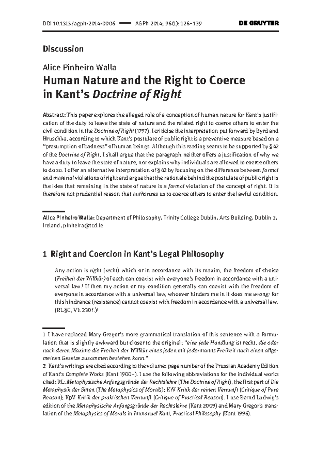 Human Nature and the Right to Coerce in Kant's Doctrine of Right (AGPh ...