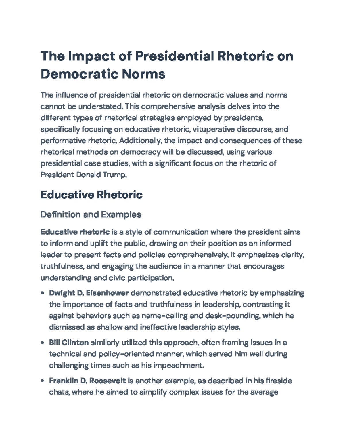 The Impact of Presidential Rhetoric on Democratic Norms: A Case Study ...