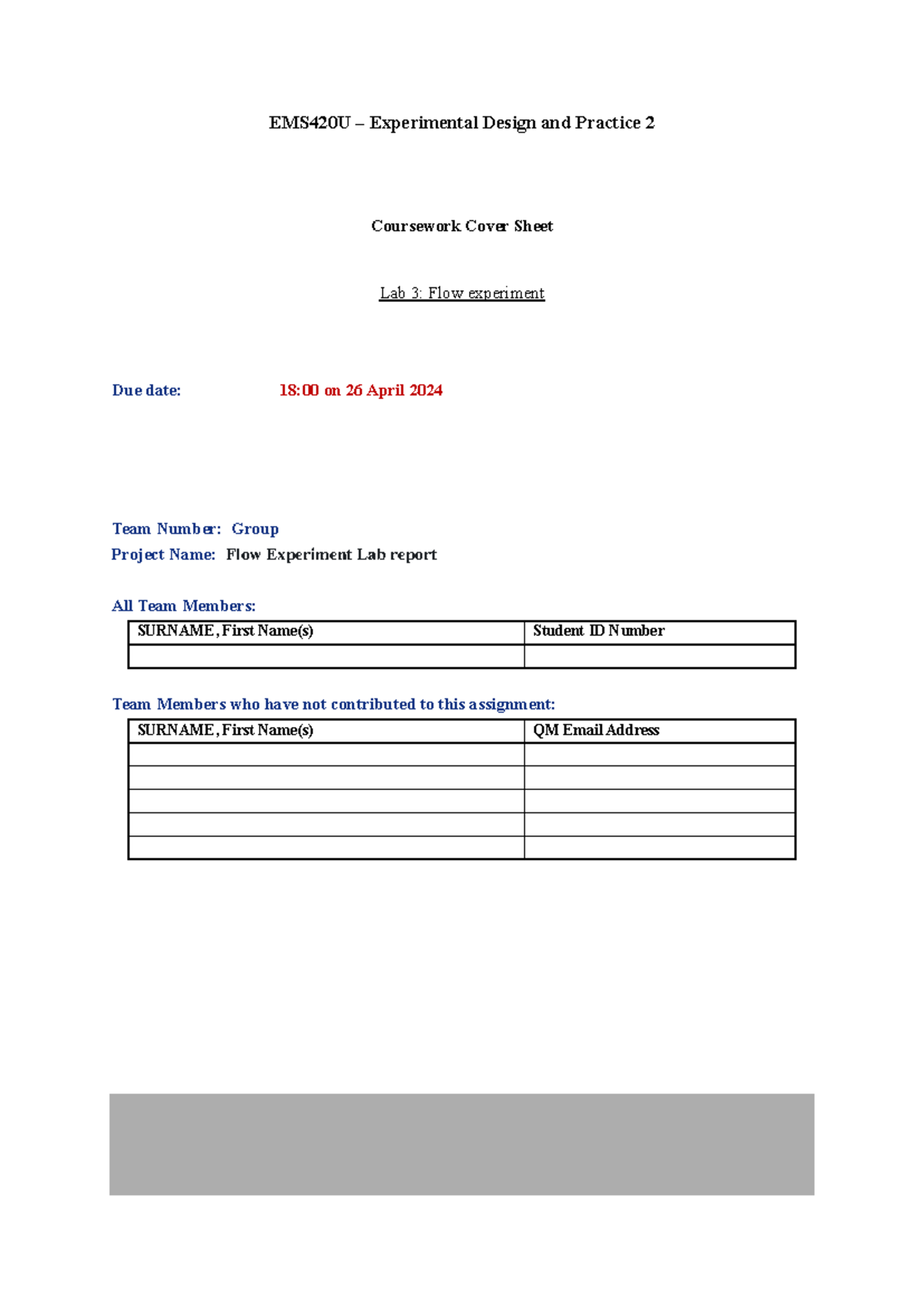 EMS420U Flow Lab Report: Experimental Design and Practice 2 - Studocu