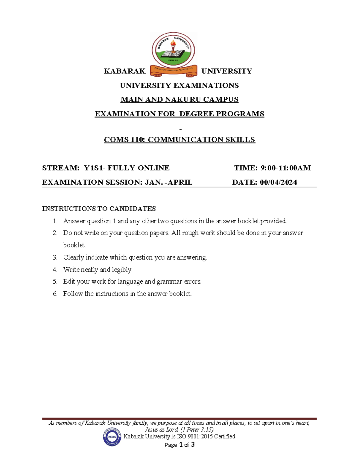 COMS 110 Communication Skills Final Exam - Kabarak University - Studocu