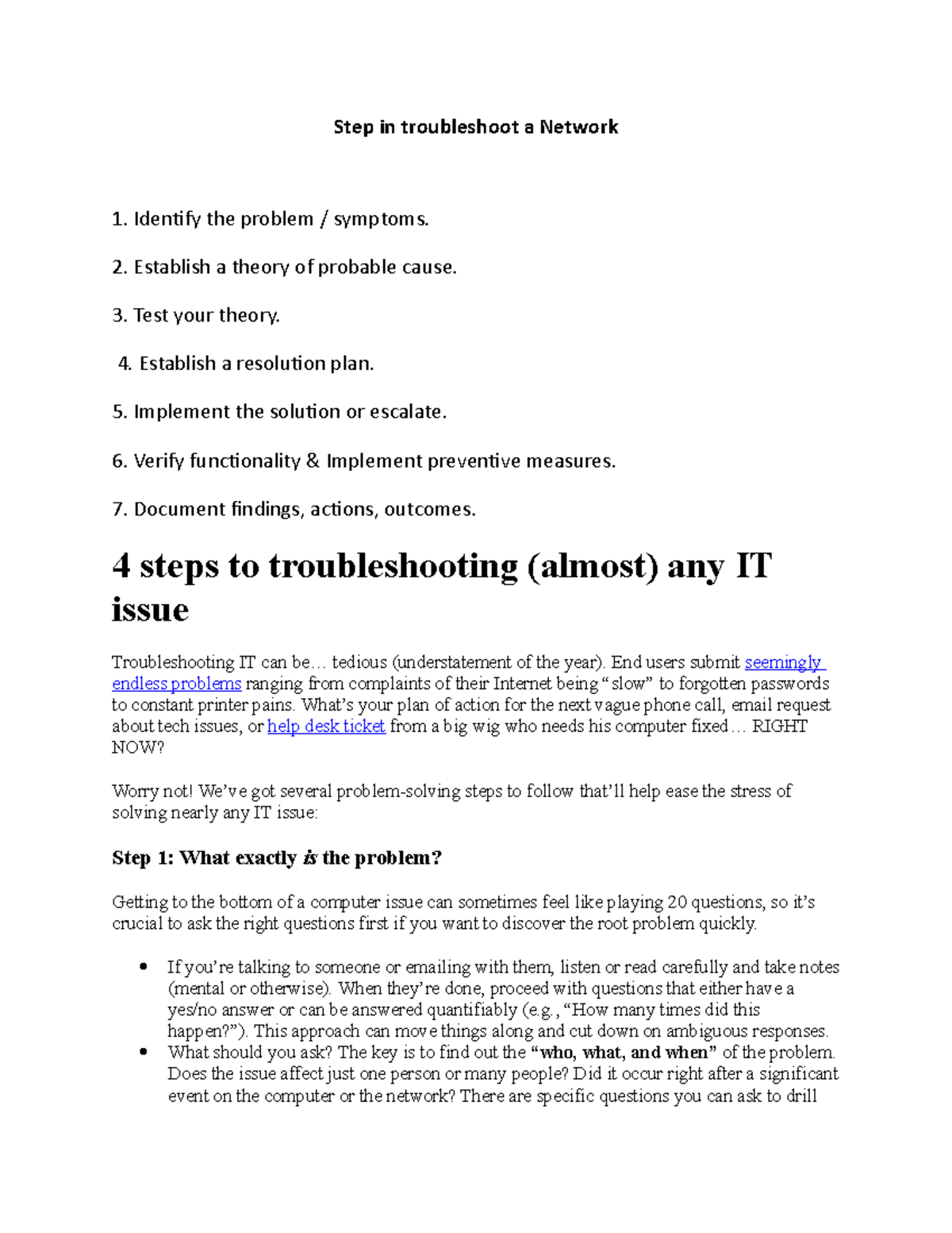 Troubleshooting Steps for Networking Issues: A Practical Guide - Studocu