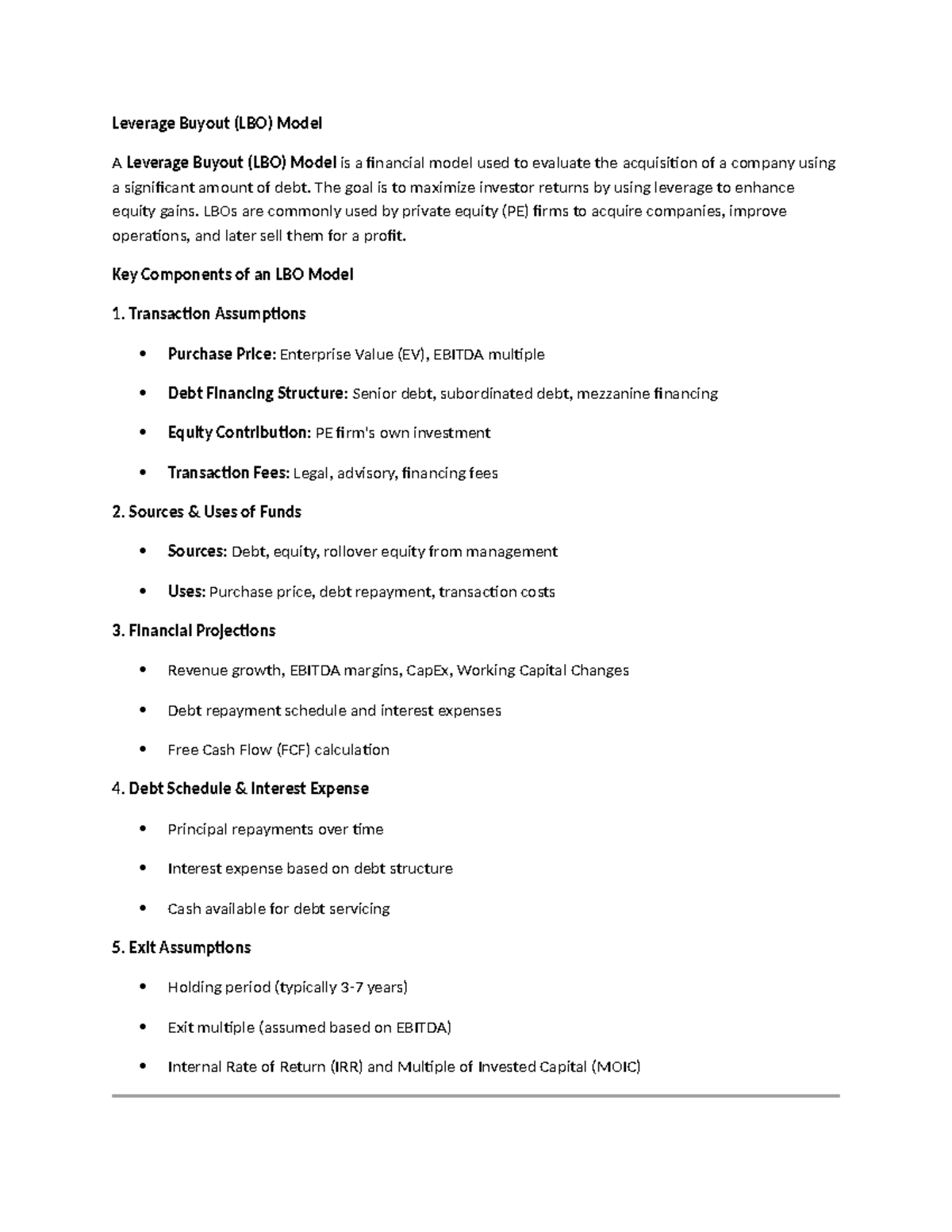 LBO Model - Financial Notes on Leverage Buyouts and Key Components ...