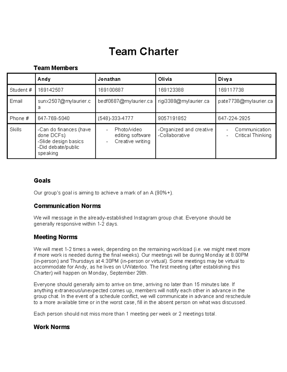 Team Charter for Course 169142507: Collaboration Guidelines - Studocu