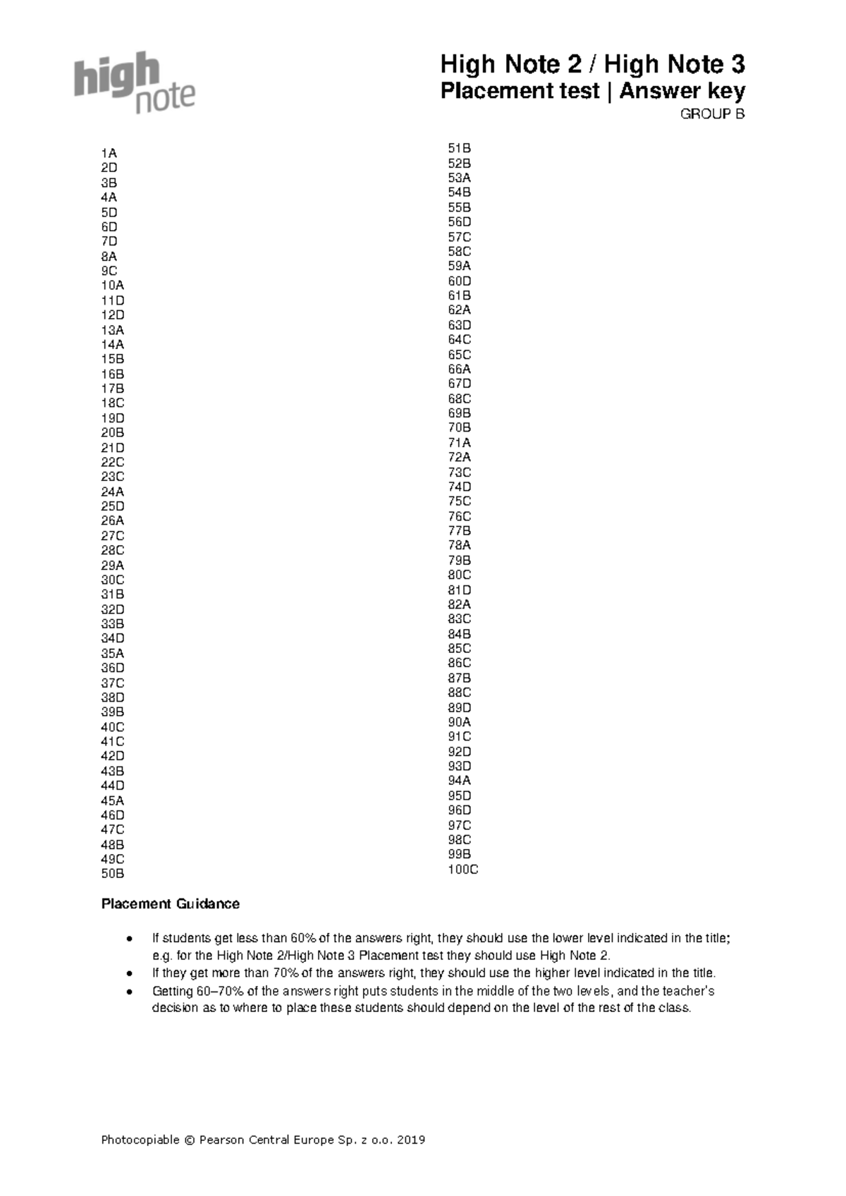 High Note 2 3 AK Placement Test B - High Note 2 / High Note 3 Placement ...