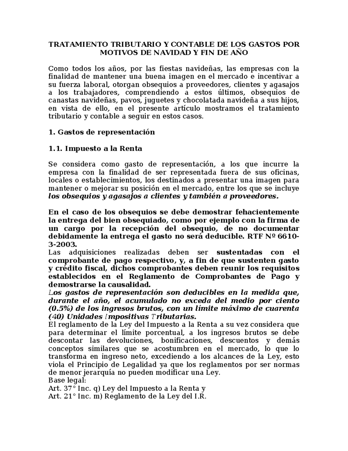 Tratamiento Tributario y Contable - Gastos Navideños y Fin de Año - Studocu