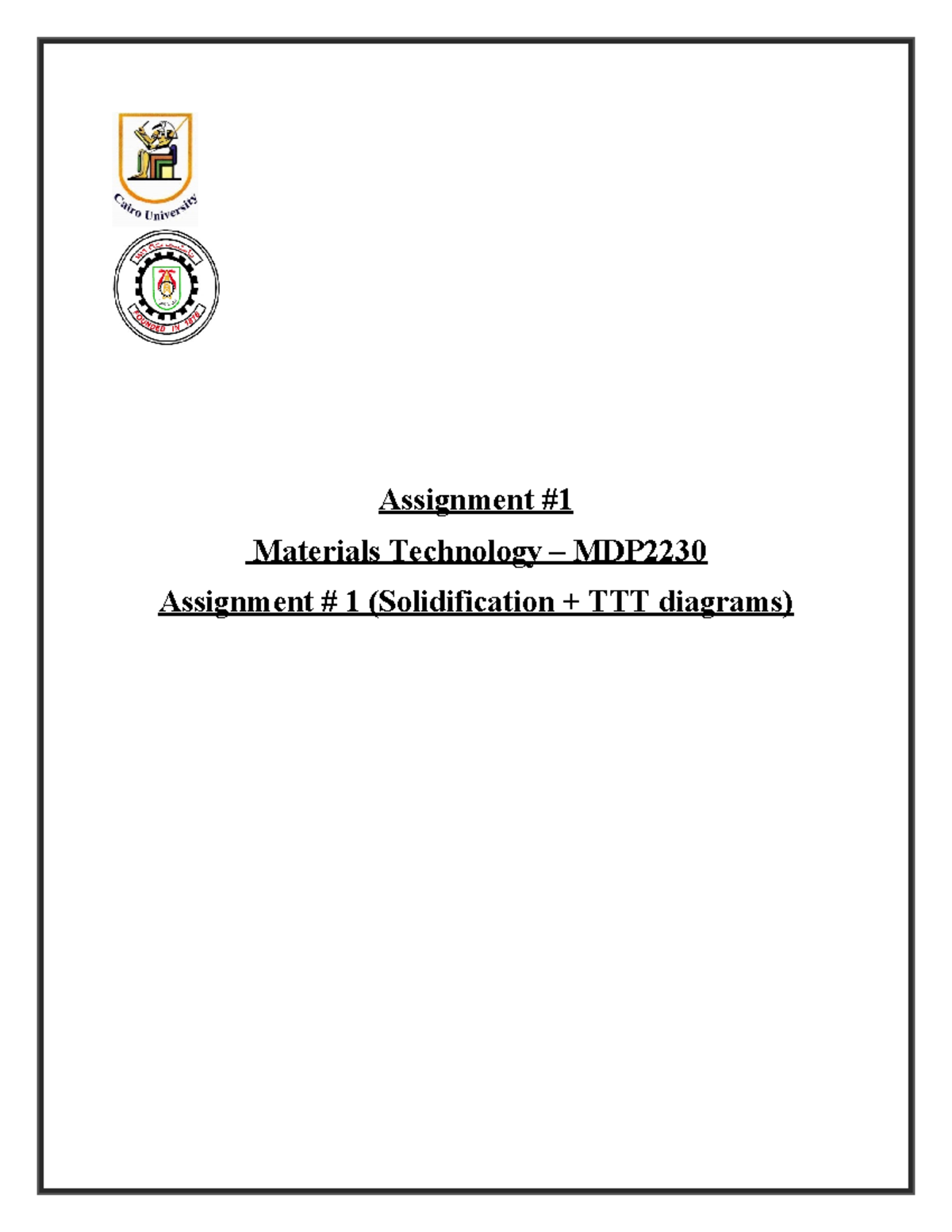 MDP Materials Assignment #1: Solidification & TTT Diagrams Insights ...