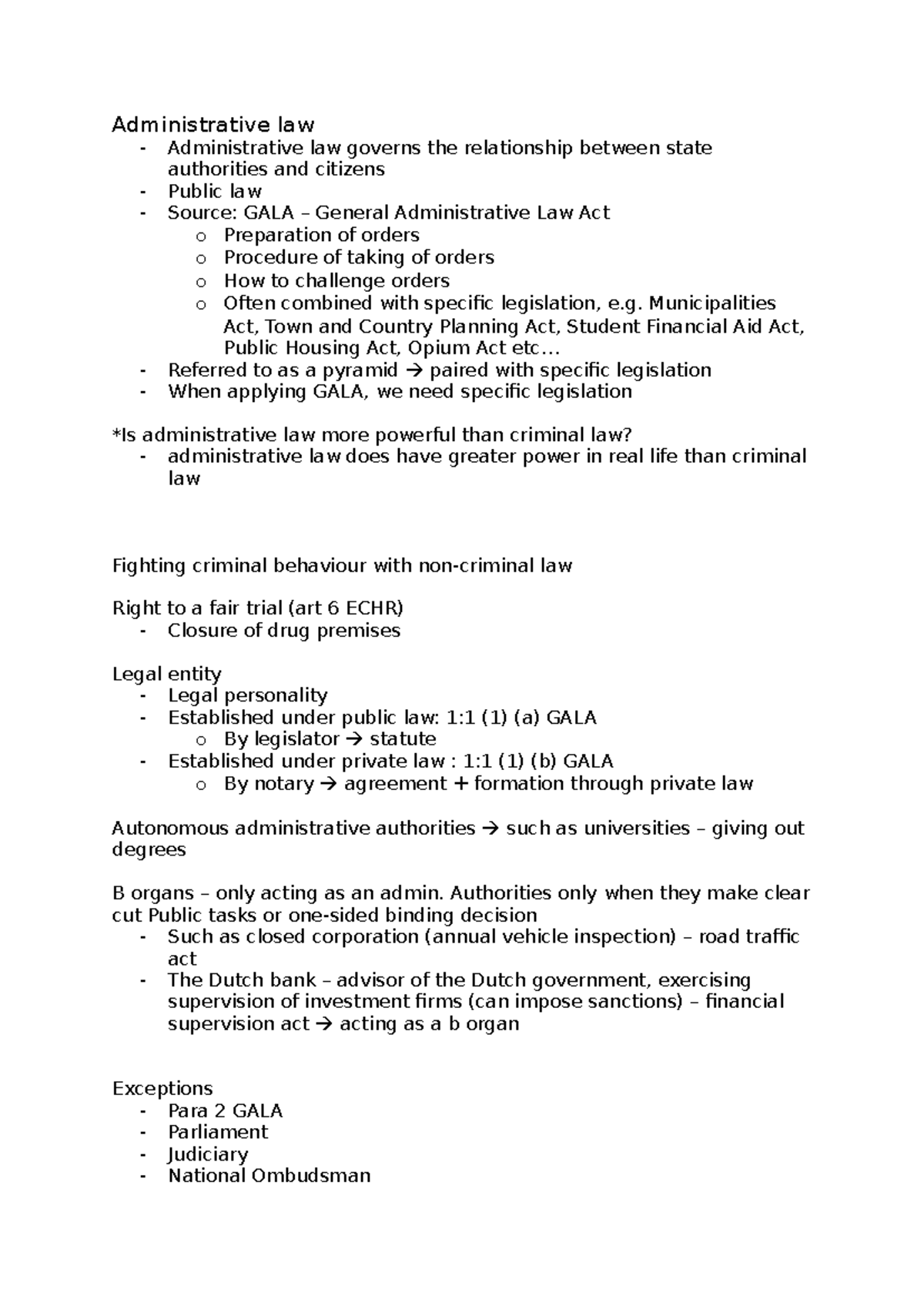GALA Administrative Law: Lecture 3 Overview and Key Concepts - Studeersnel