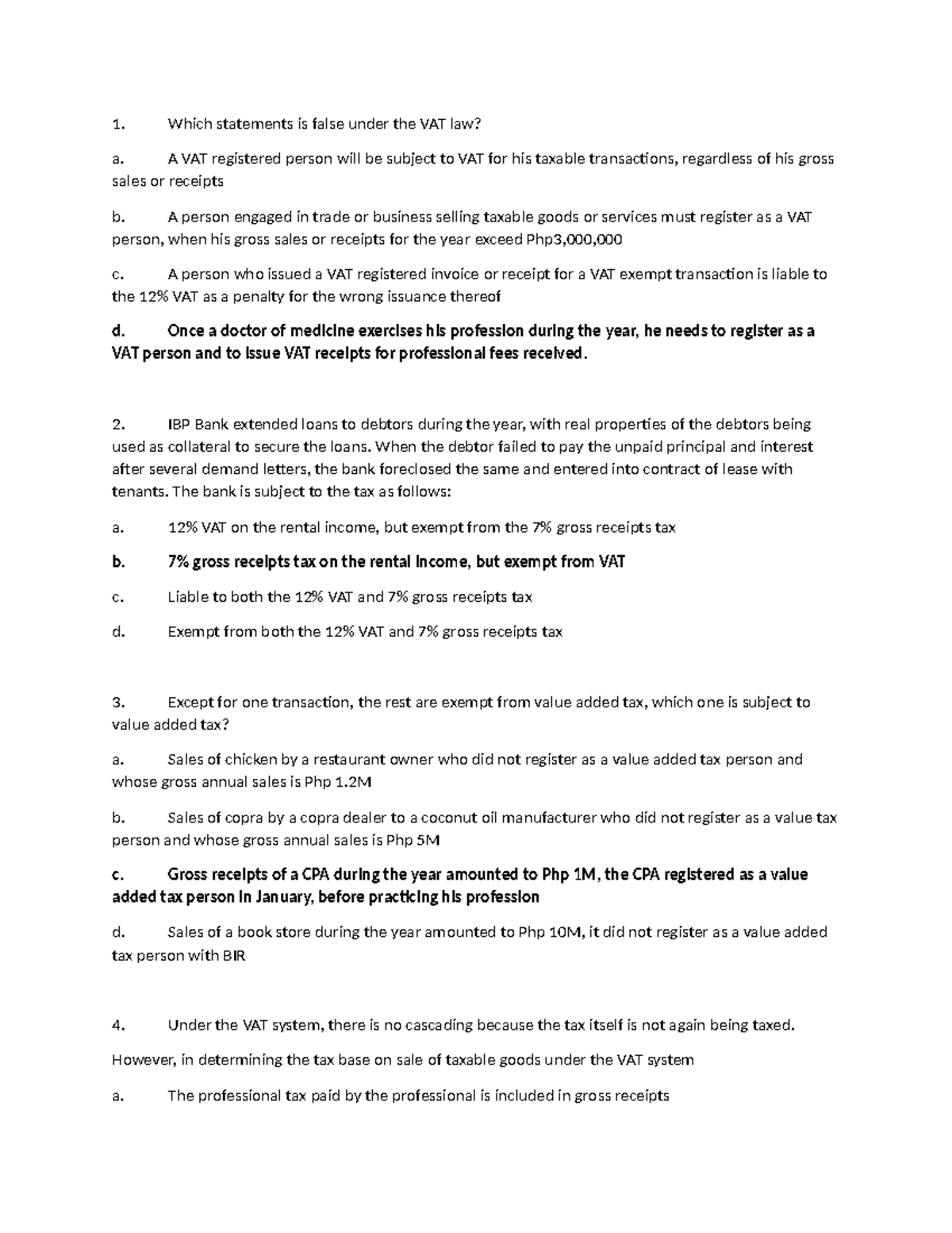 VAT AND OPT Monthly Exam Review with Answers - Studocu
