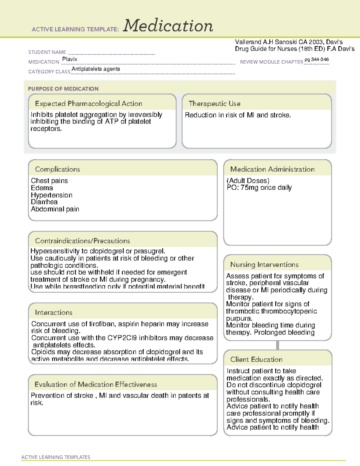 Plavix - Active template for medication - ACTIVE LEARNING TEMPLATES ...
