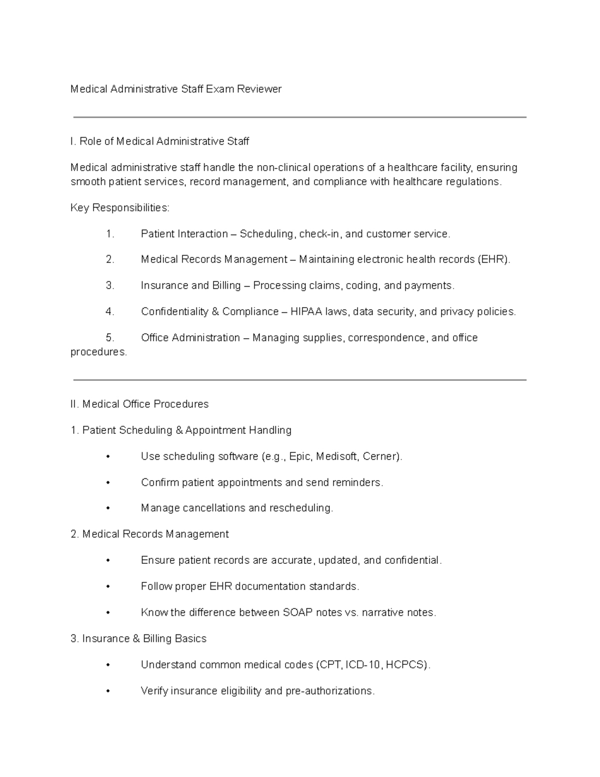 Medical Administration Staff Review: Key Roles & Procedures - Studocu
