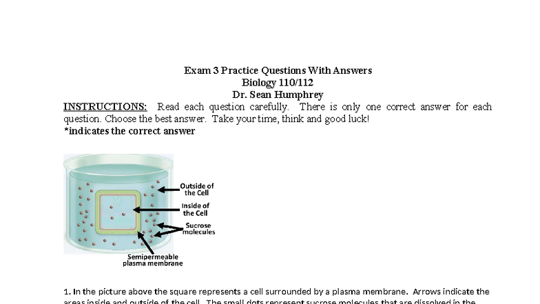 Exam 3 Practice Questions & Answers for BIOL 110/112 - Studocu