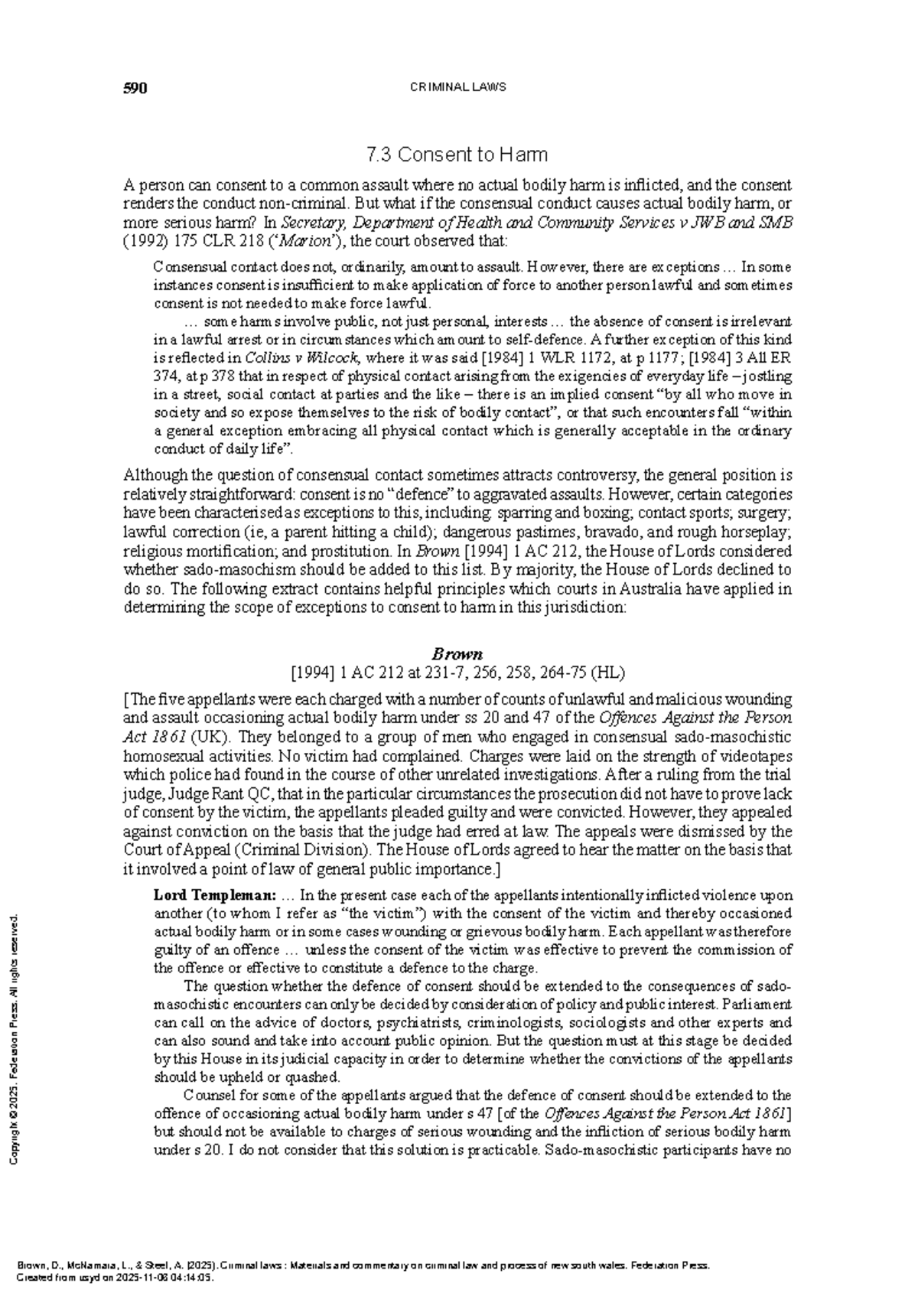590 CRIMINAL LAWS: Chapter 7 - Consent to Harm and Assault - Studocu