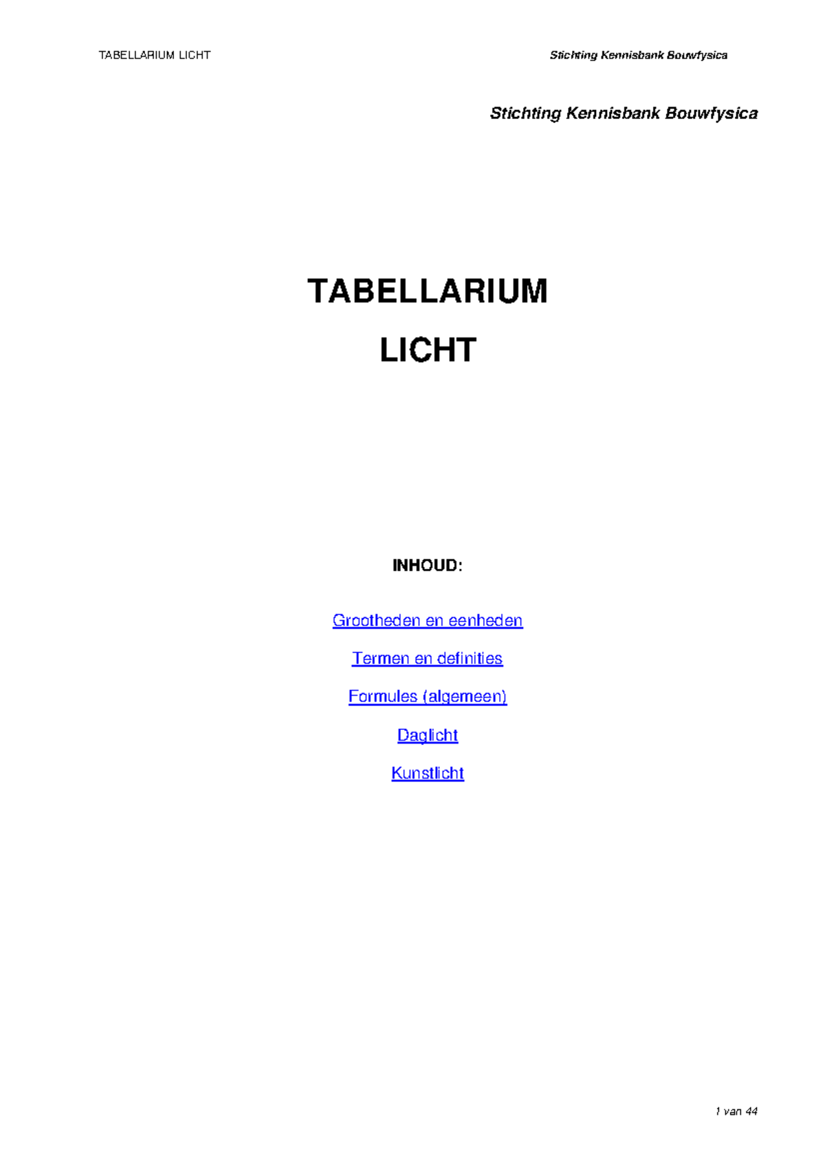 Tabellarium van Licht en Verlichting in Bouwfysica - KBB 2023 - Studeersnel