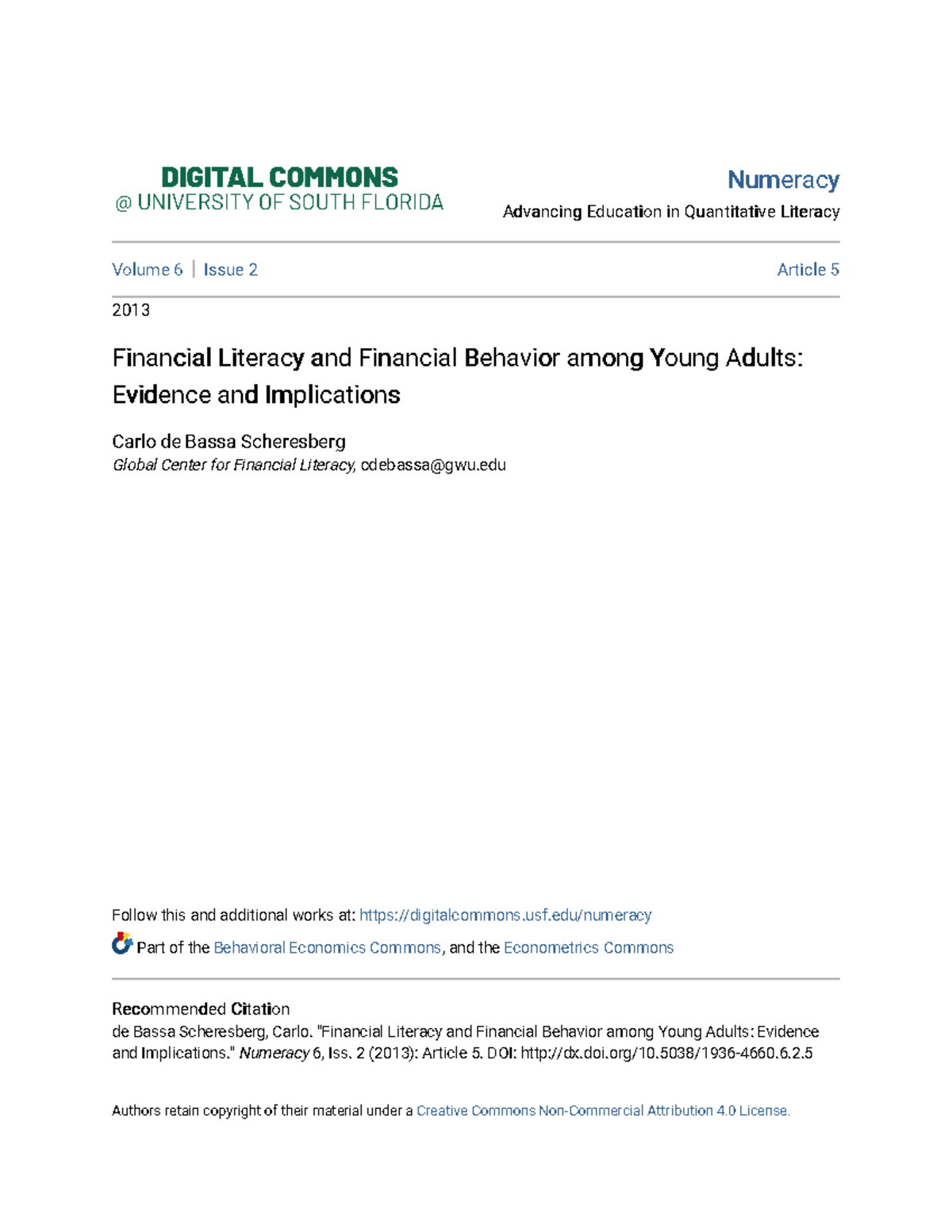 Financial Literacy & Behavior of Young Adults: Insights from NFCS Data ...