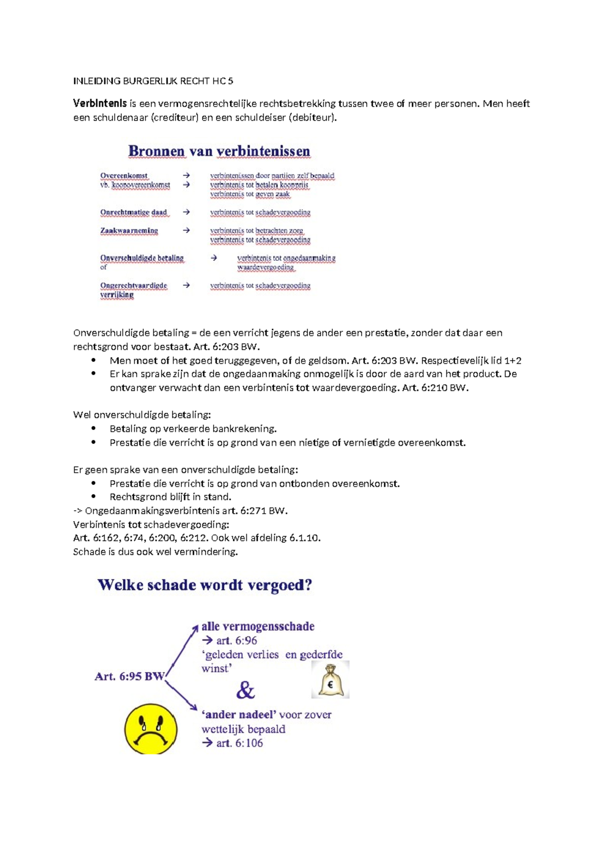 Burgerlijk Recht HC 5: Verbintenissen en Schadevergoeding uitleg ...