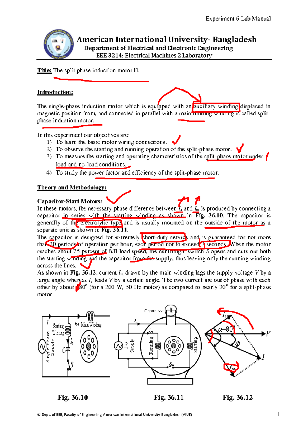 Experiment 6 Lab Manual: Split Phase Induction Motor - EEE 3214 - Studocu