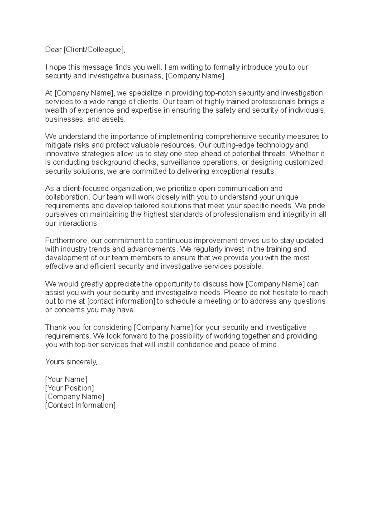 Client Introduction - Business Intro - Dear [Client/Colleague], I hope ...