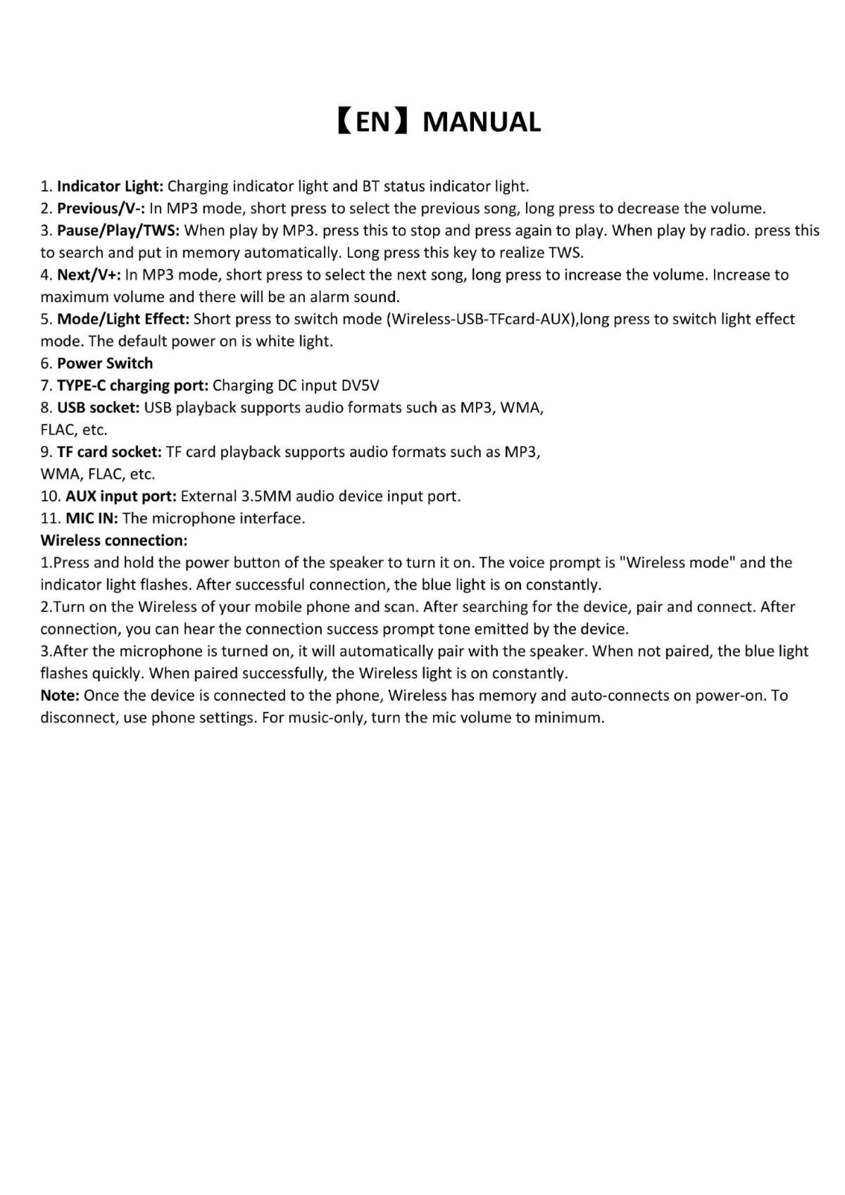 (EN) User Manual for TEMU Speaker: Features & Wireless Connection Guide ...